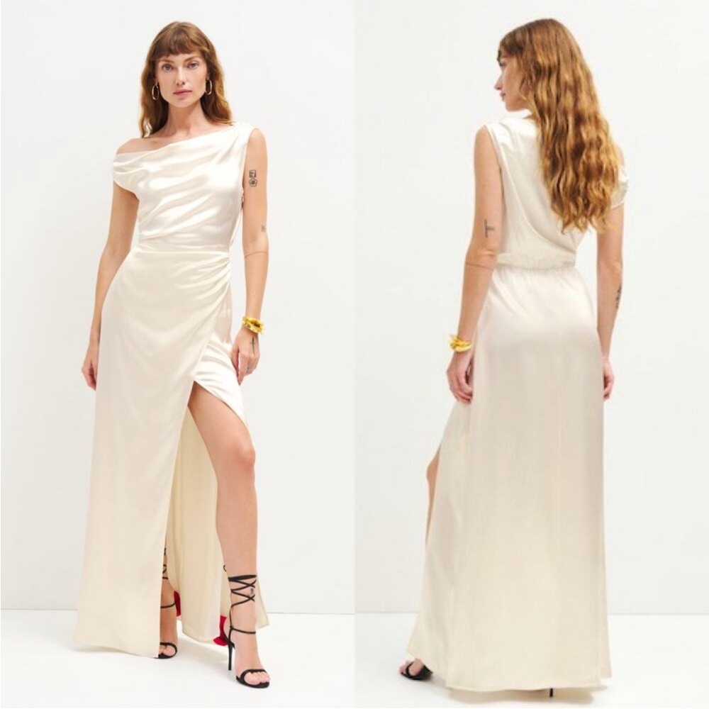 Reformation White One Shoulder Sleeveless Gown